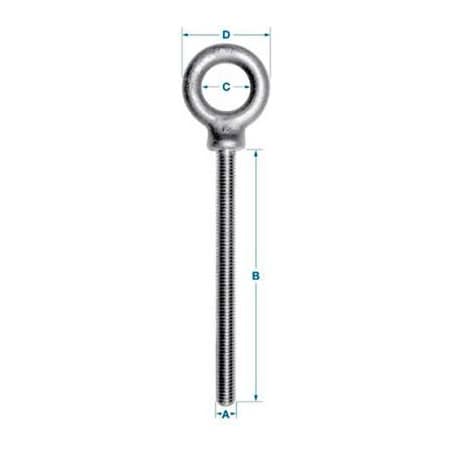 Ken Forging Eye Bolt With Shoulder, 5/8"-11, 4 in Shank, 1-3/8 in ID, Steel, Galvanized K2027-4-HDG